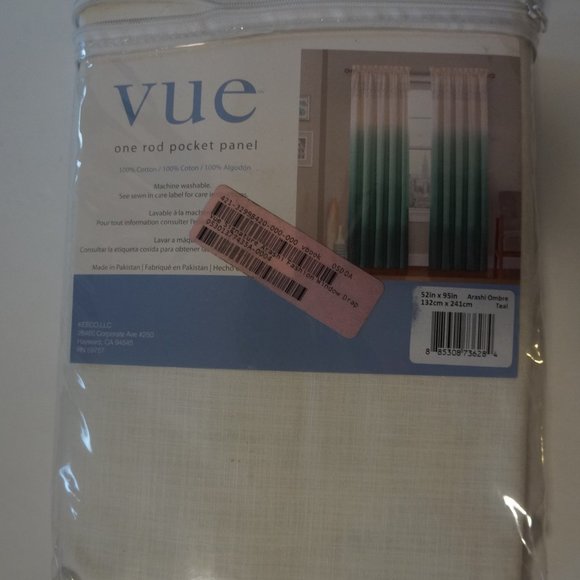 Vue Arashi Ombre Teal 52 x 95 Rod Pocket Curtain Panel Light Filtering - Picture 2 of 3